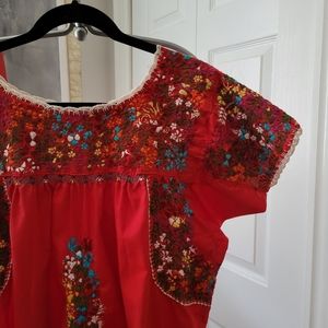 Red Oaxacan Floral Mini Dress